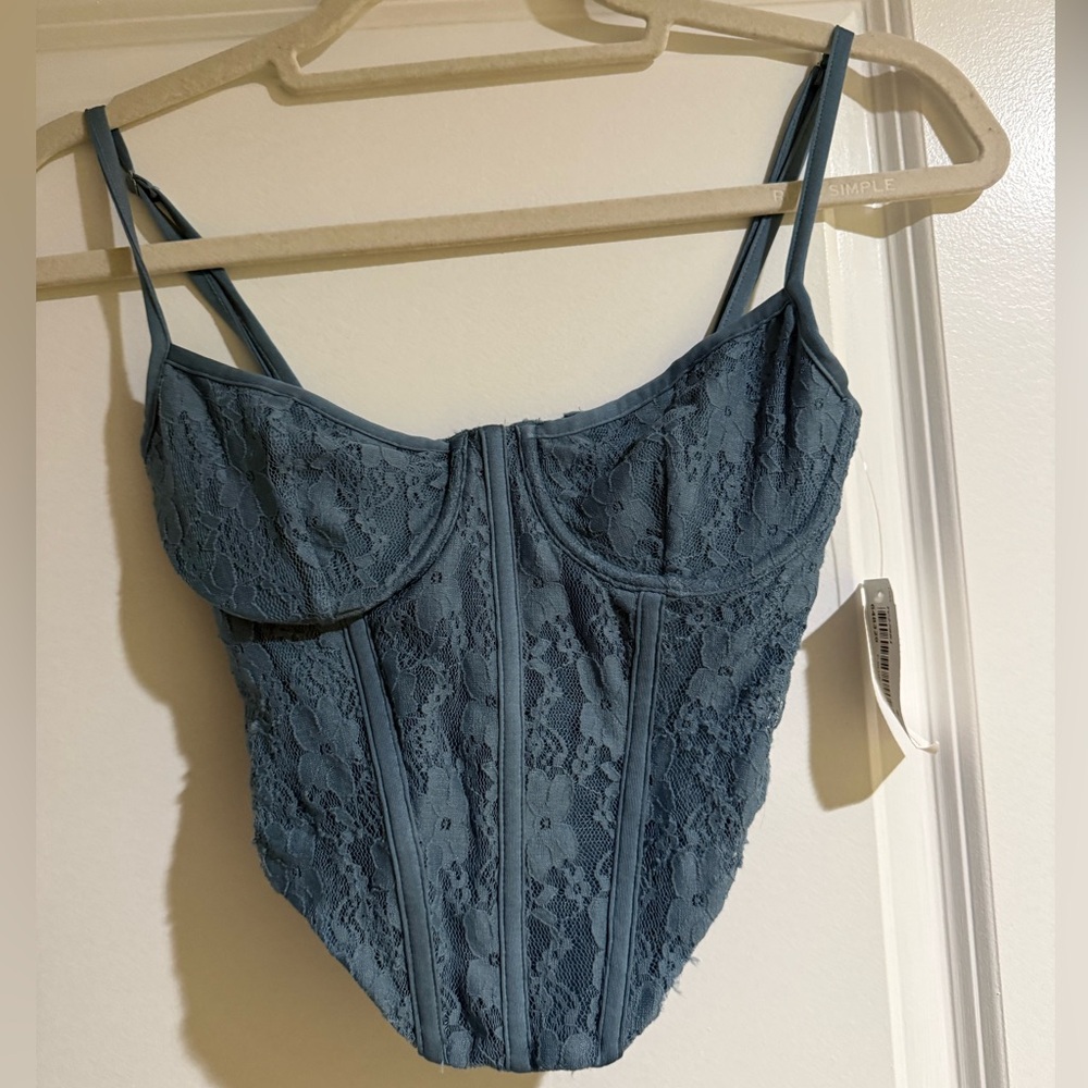 Lace Corset Top in Slate Blue